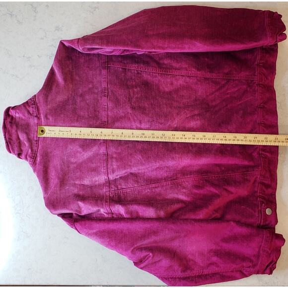 FREE PEOPLE Velvet Bomber Trucker Jacket Fuchsia Women's Size XS Fully Lined - Picture 11 of 15